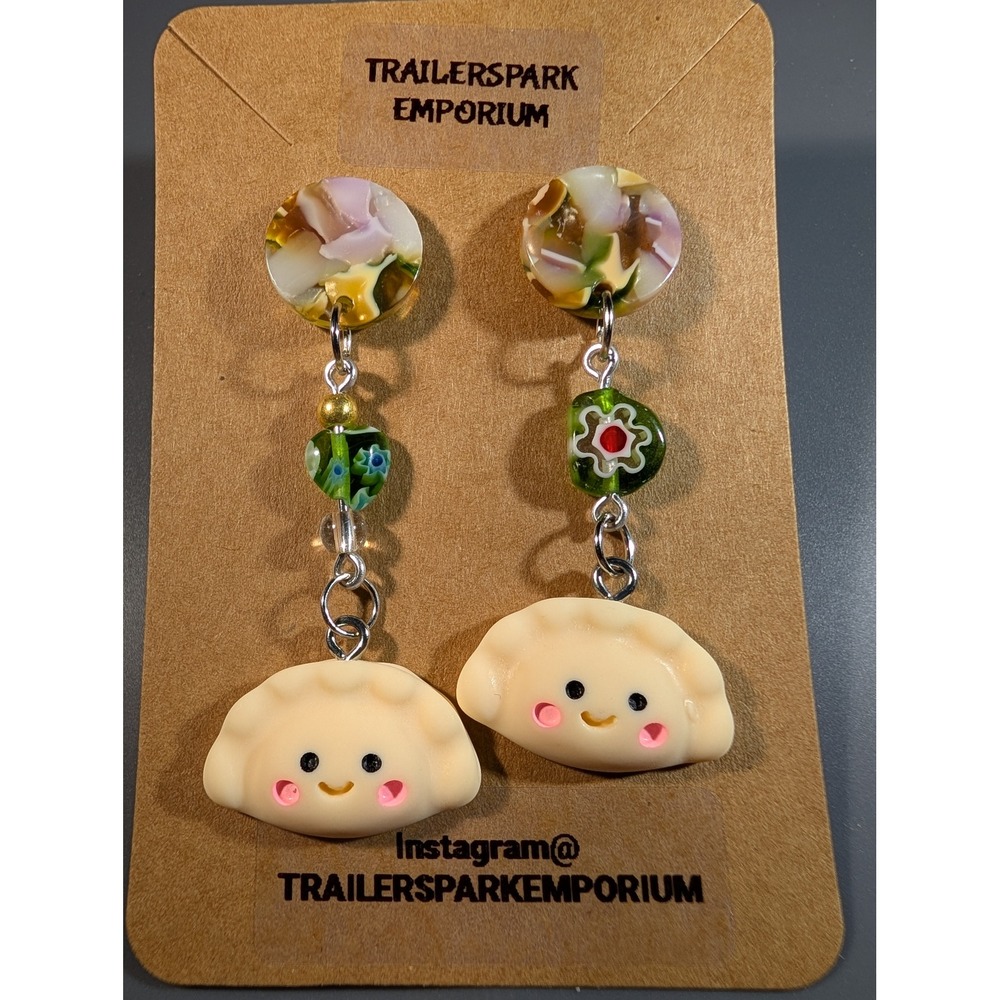 Trailerspark Emporium Kawaii Dumpling Drop Earrings Millefiori Glass Nickel Free